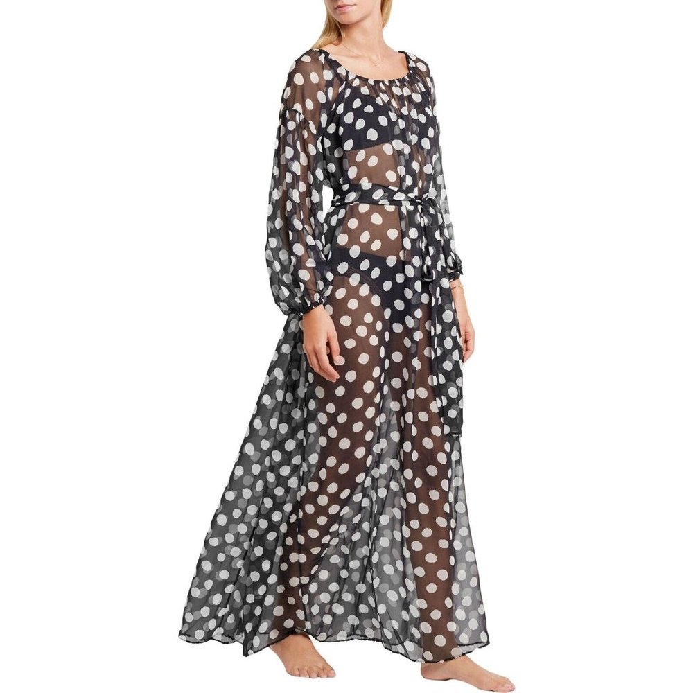 Rosamosario Scent Of Mykonos Silk Polka Dot Chiffon Night Dress Luxury S $985